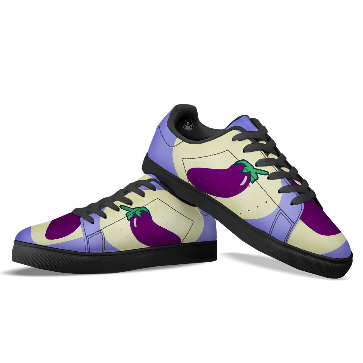 Eggplant Print Black Low Top Sneakers-grizzshop