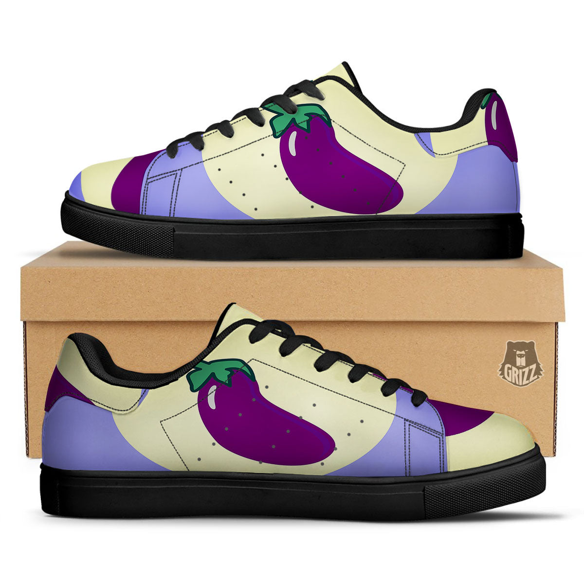 Eggplant Print Black Low Top Sneakers-grizzshop