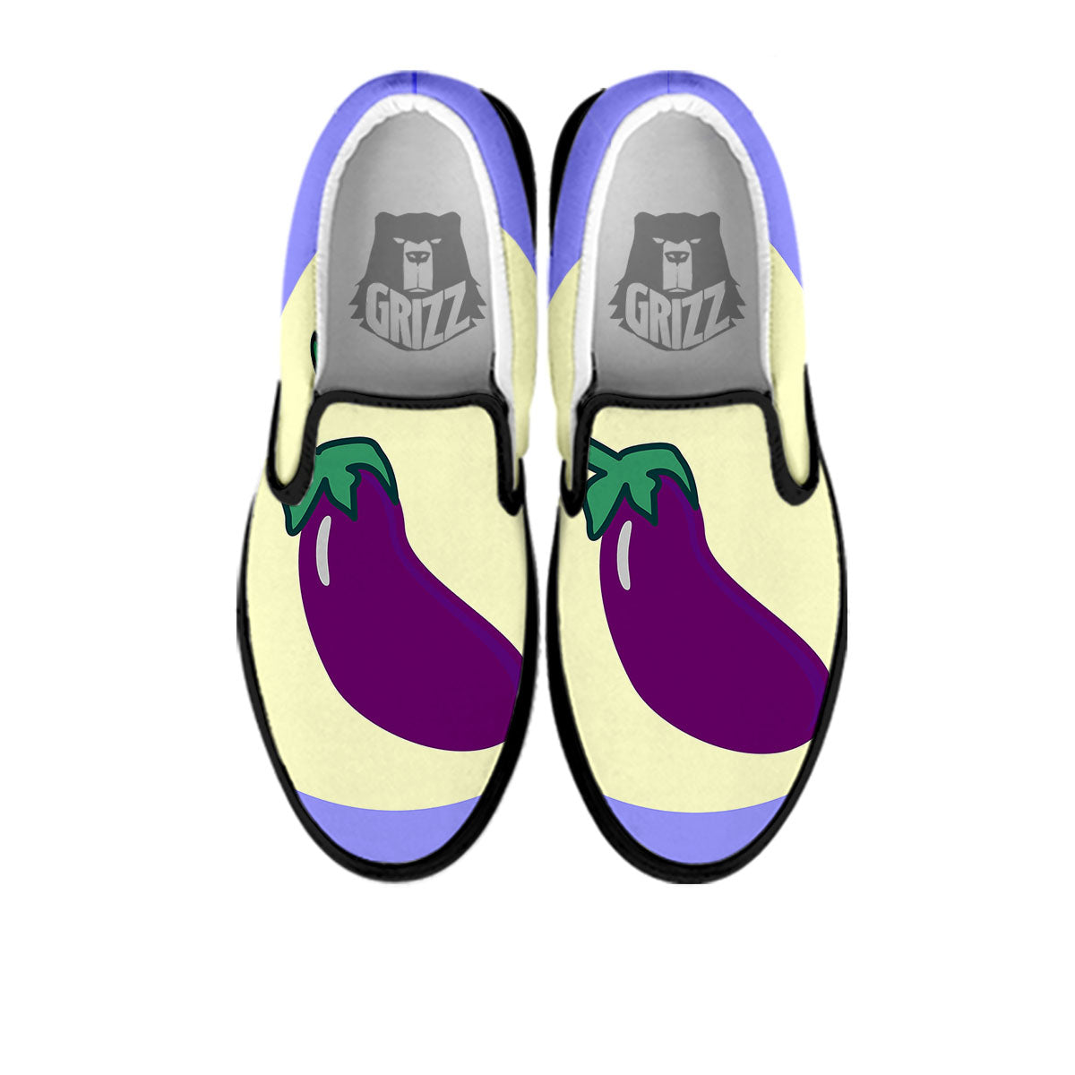 Eggplant Print Black Slip On Shoes-grizzshop