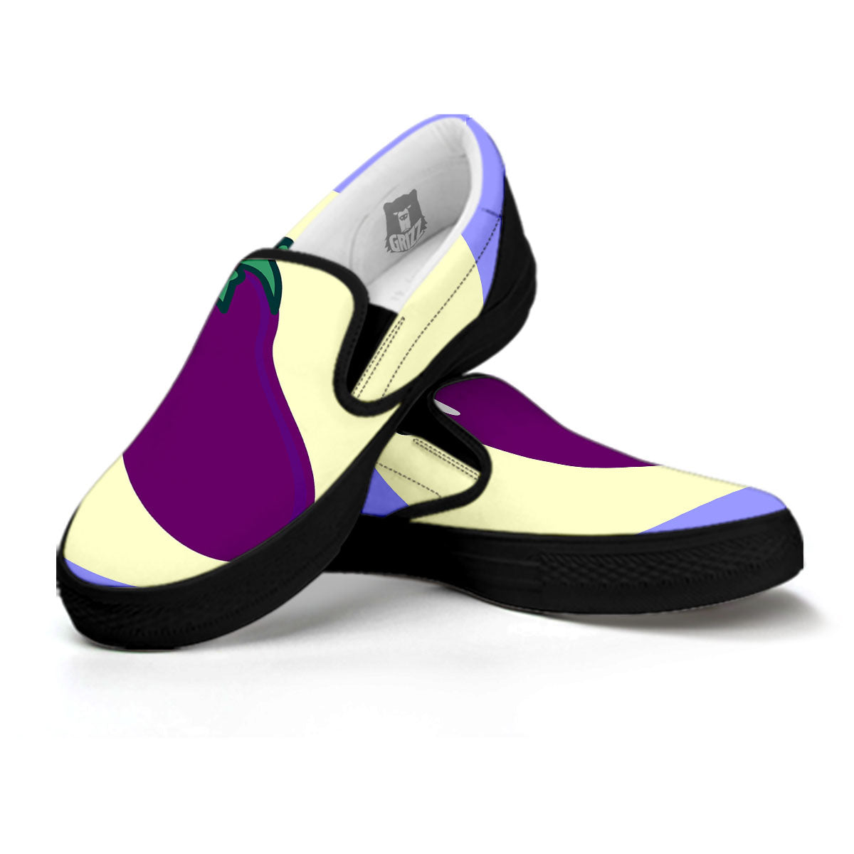 Eggplant Print Black Slip On Shoes-grizzshop