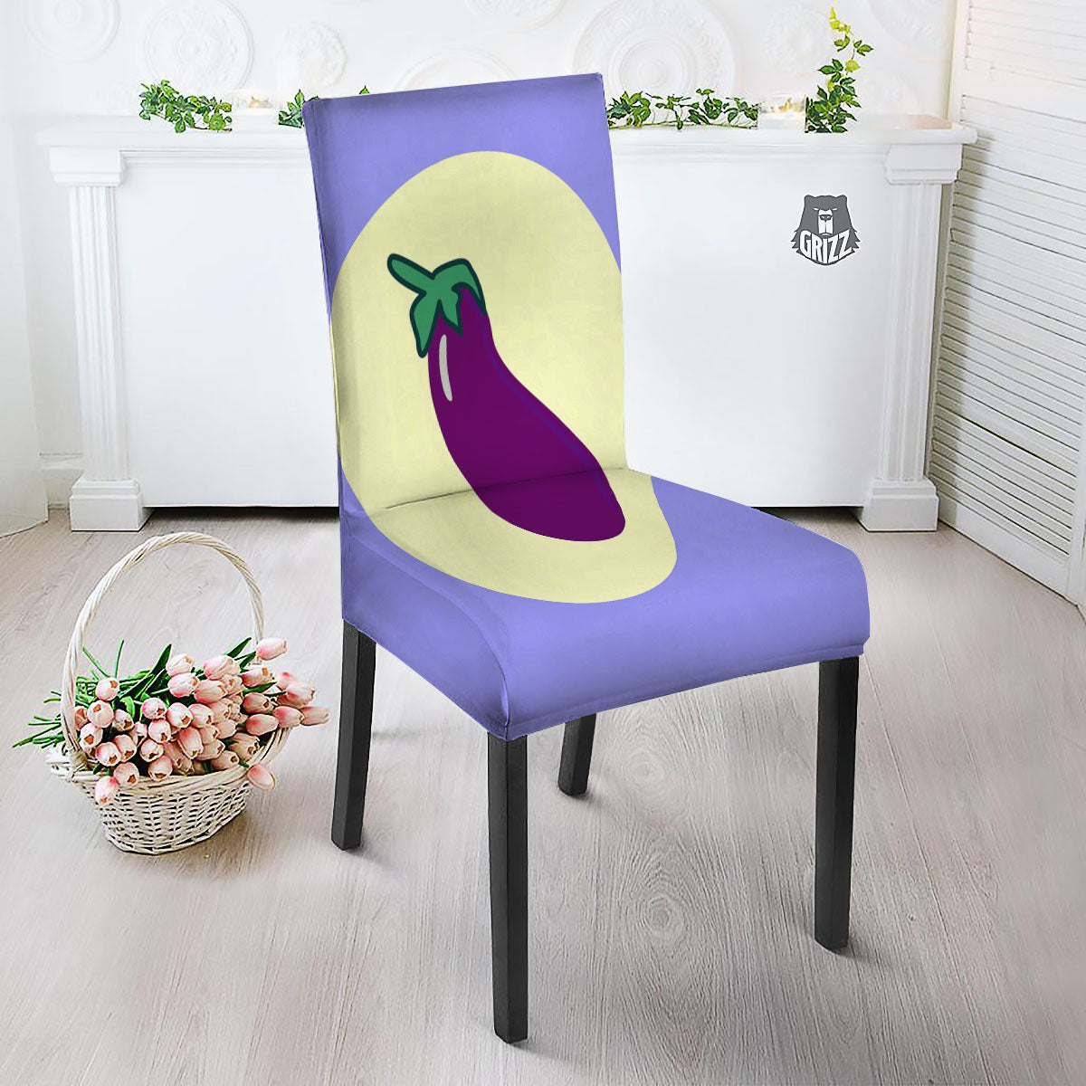 Eggplant Print Dining Chair Slipcover-grizzshop