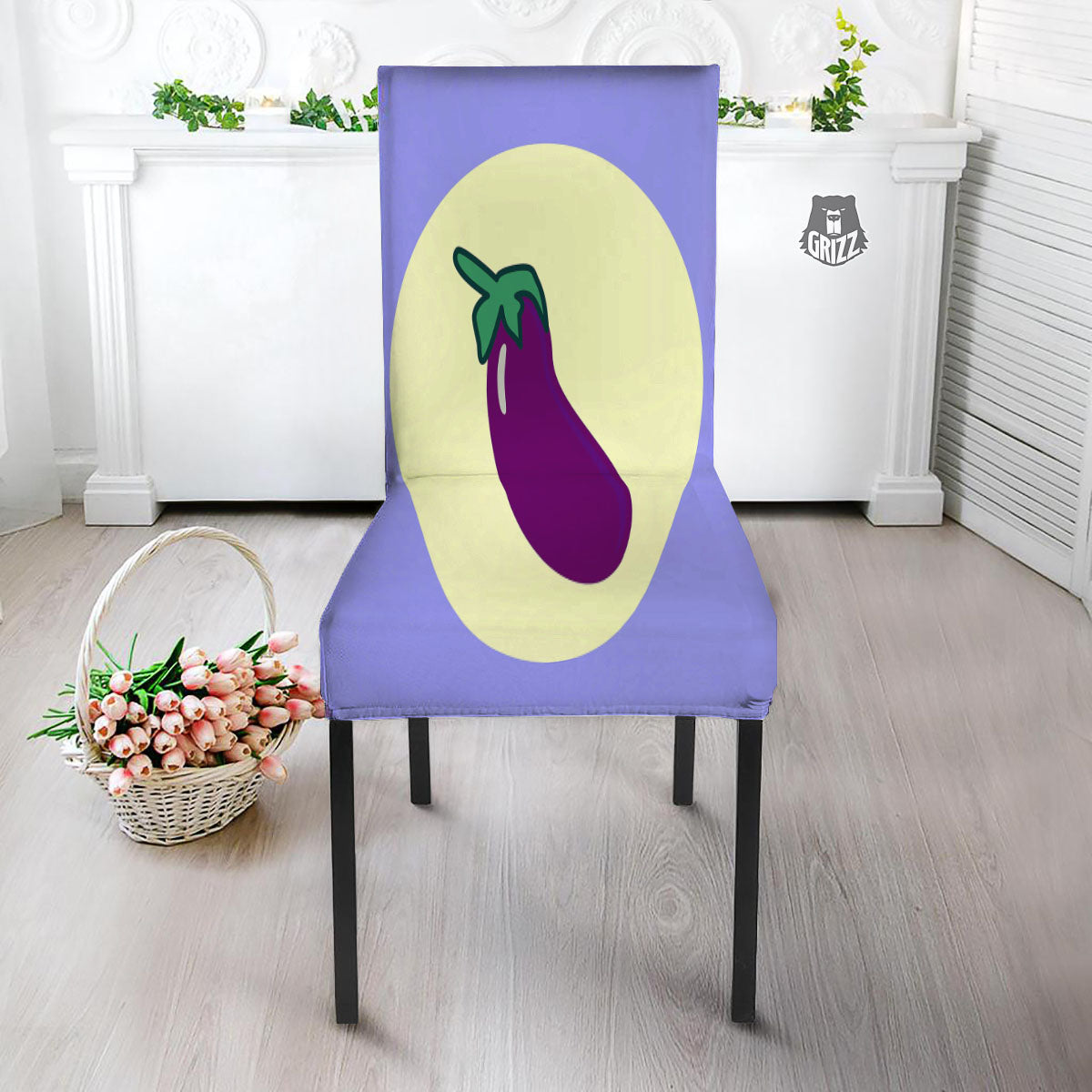 Eggplant Print Dining Chair Slipcover-grizzshop