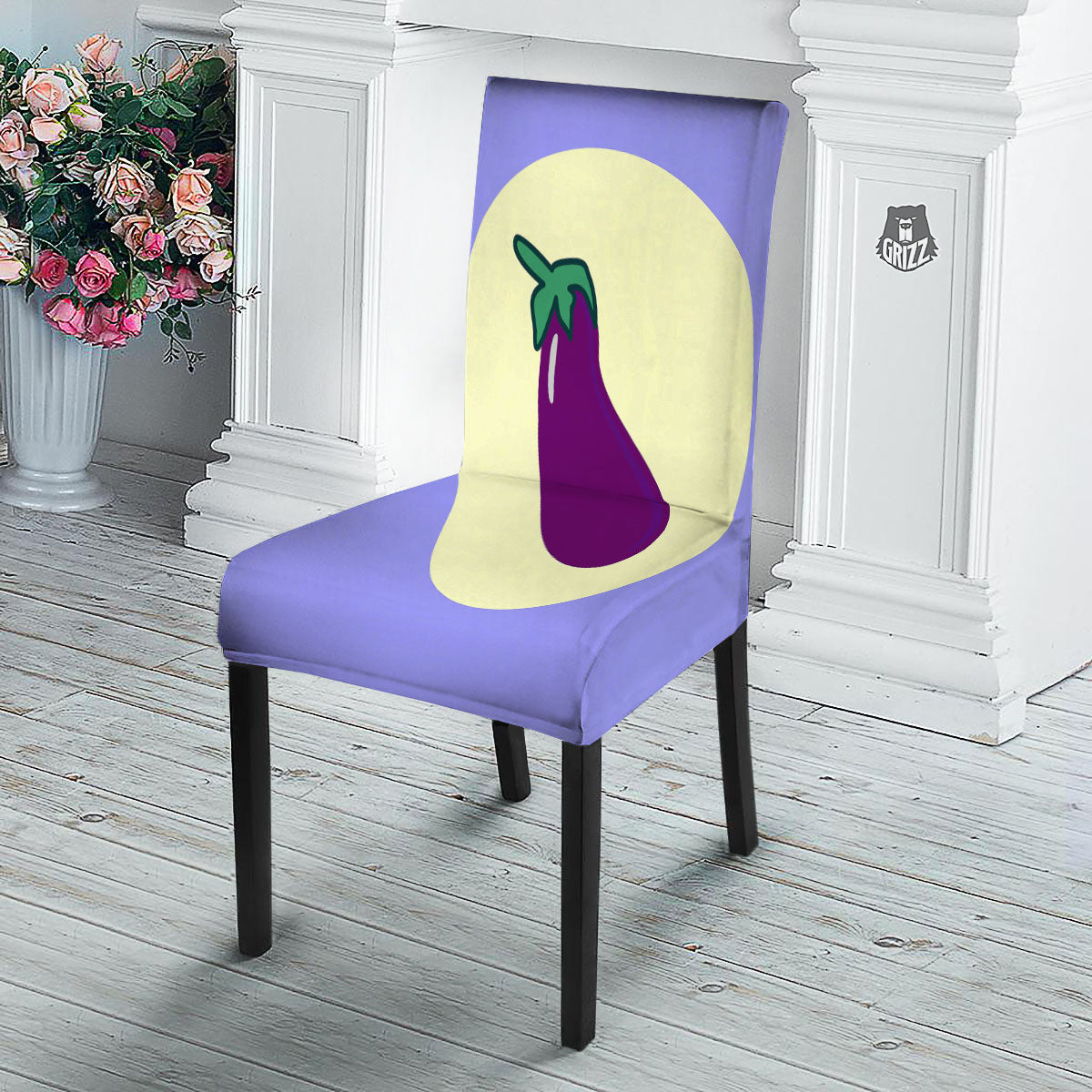Eggplant Print Dining Chair Slipcover-grizzshop