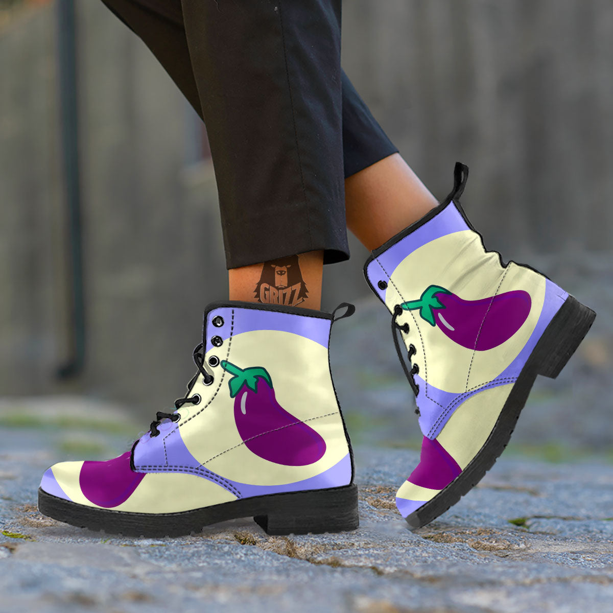 Eggplant Print Leather Boots-grizzshop