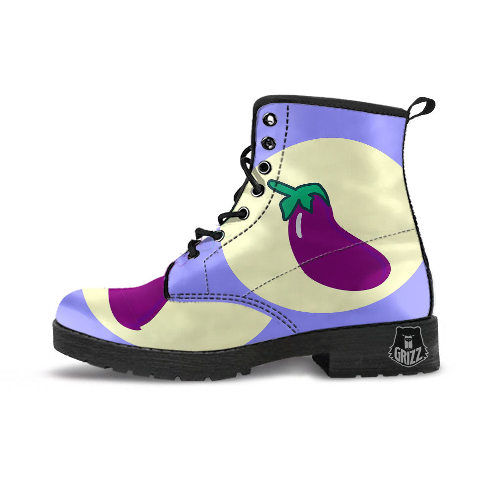 Eggplant Print Leather Boots-grizzshop