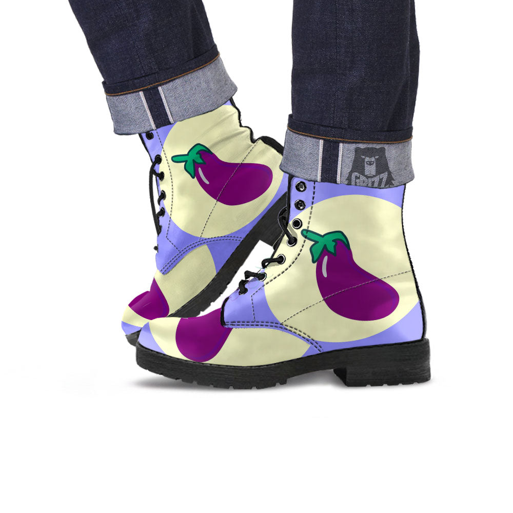 Eggplant Print Leather Boots-grizzshop