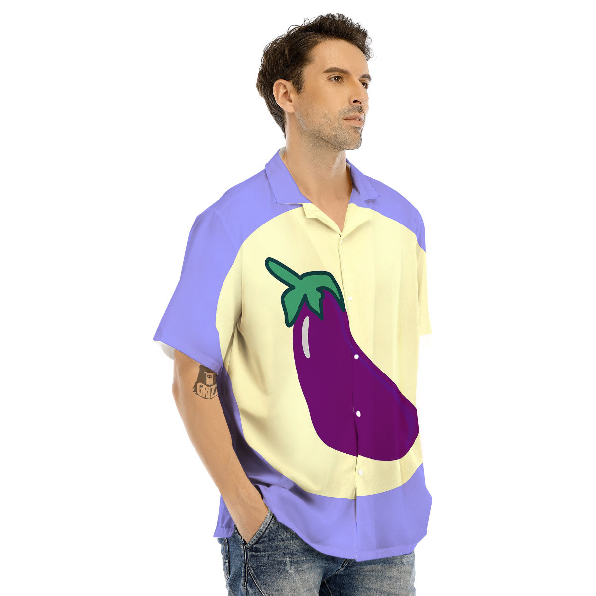 Eggplant Print Men's Hawaiian Shirt-grizzshop