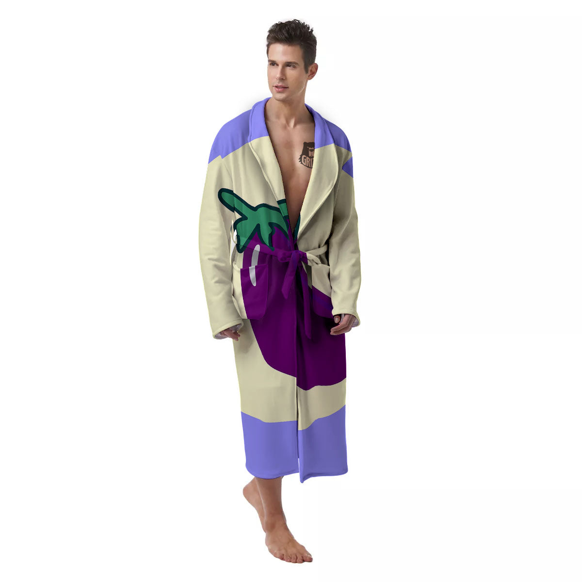 Eggplant Print Men's Robe-grizzshop