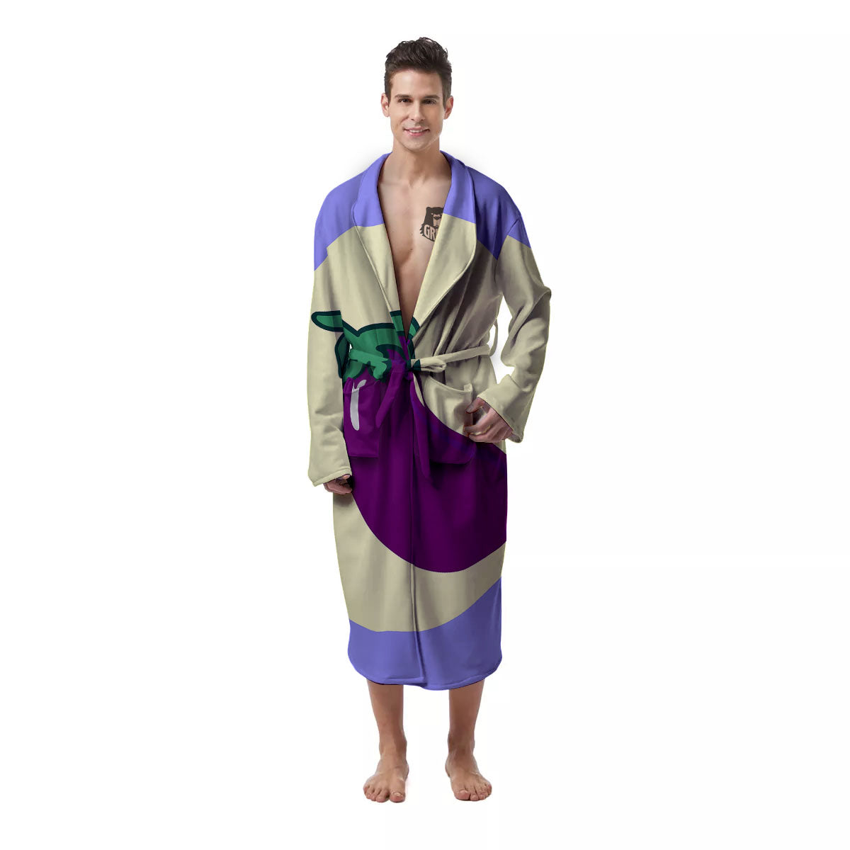 Eggplant Print Men's Robe-grizzshop