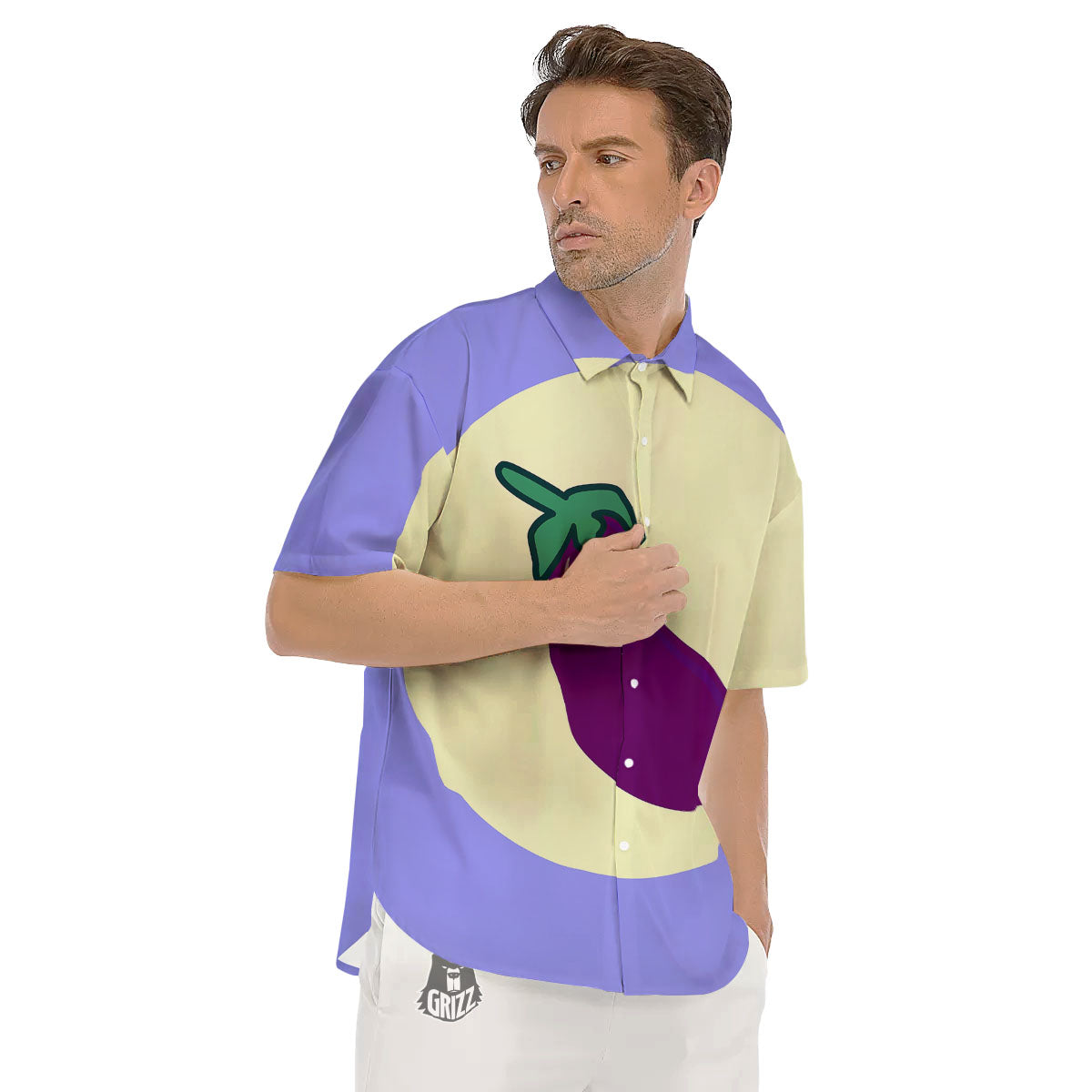Eggplant Print Men's Short Sleeve Shirts-grizzshop