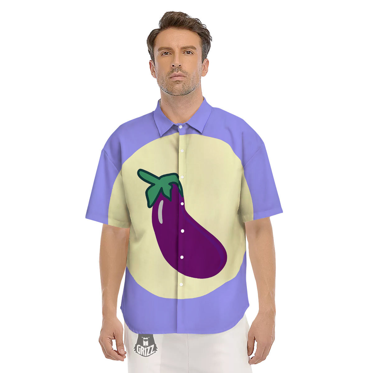 Eggplant Print Men's Short Sleeve Shirts-grizzshop
