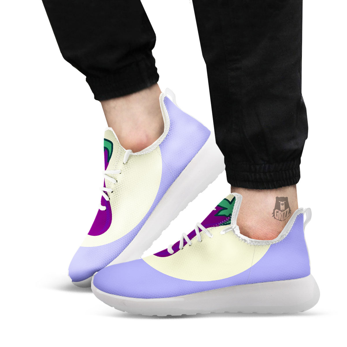 Eggplant Print White Athletic Shoes-grizzshop