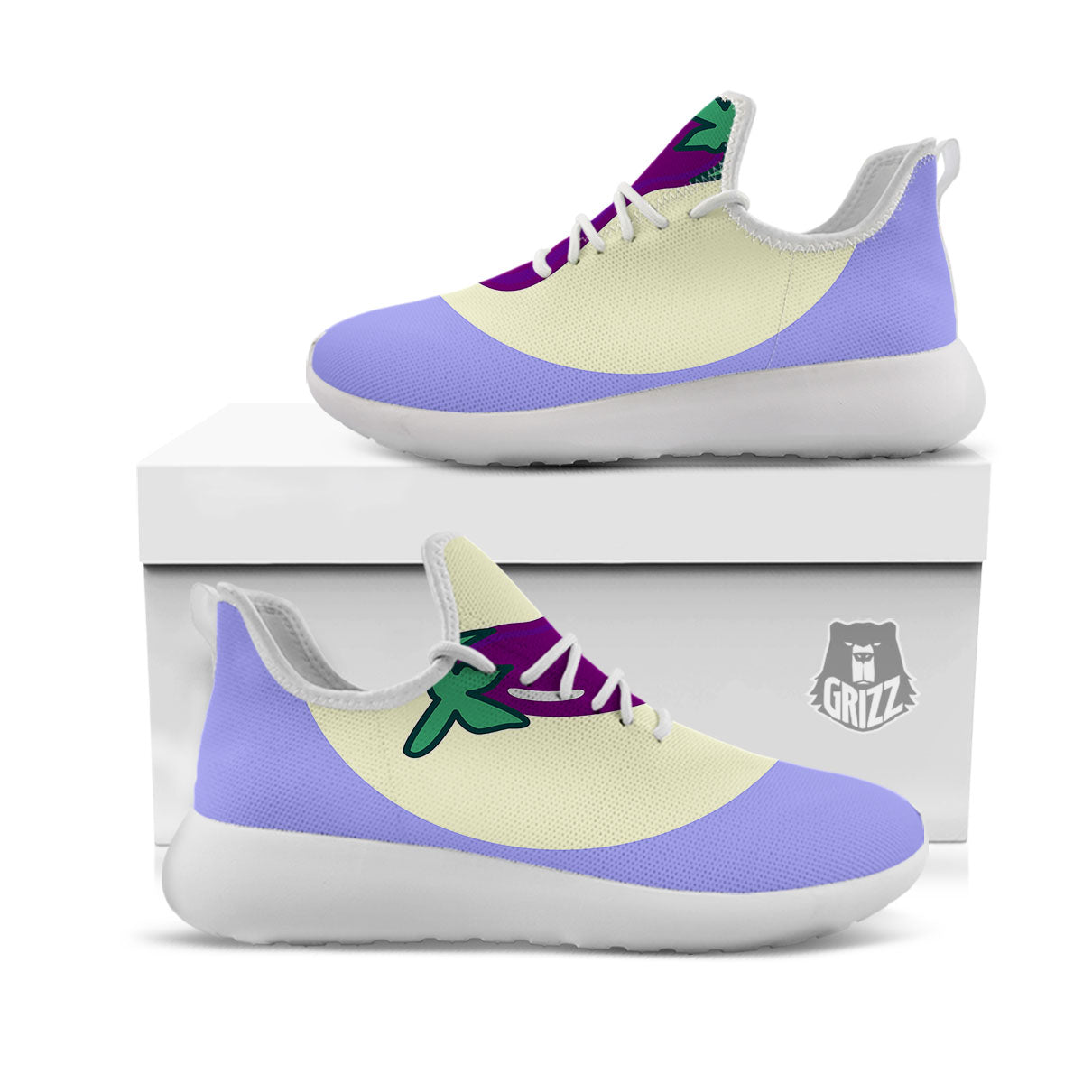 Eggplant Print White Athletic Shoes-grizzshop