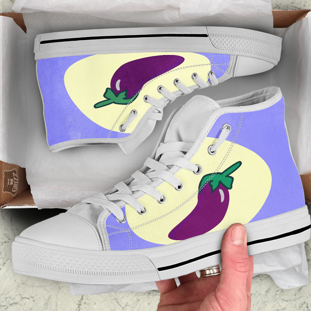 Eggplant Print White High Top Shoes-grizzshop