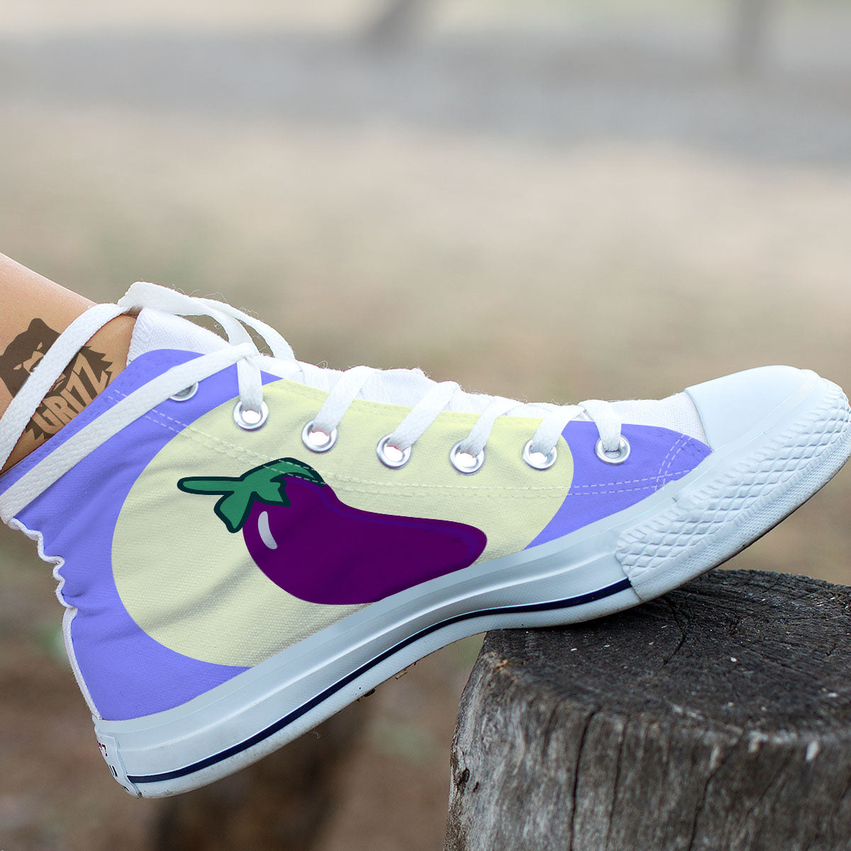 Eggplant Print White High Top Shoes-grizzshop