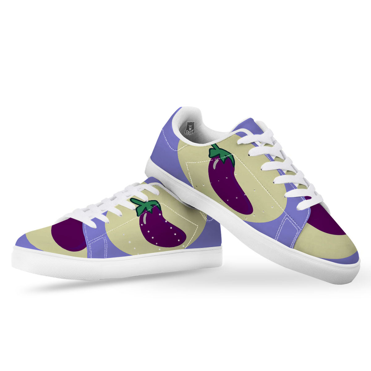 Eggplant Print White Low Top Sneakers-grizzshop