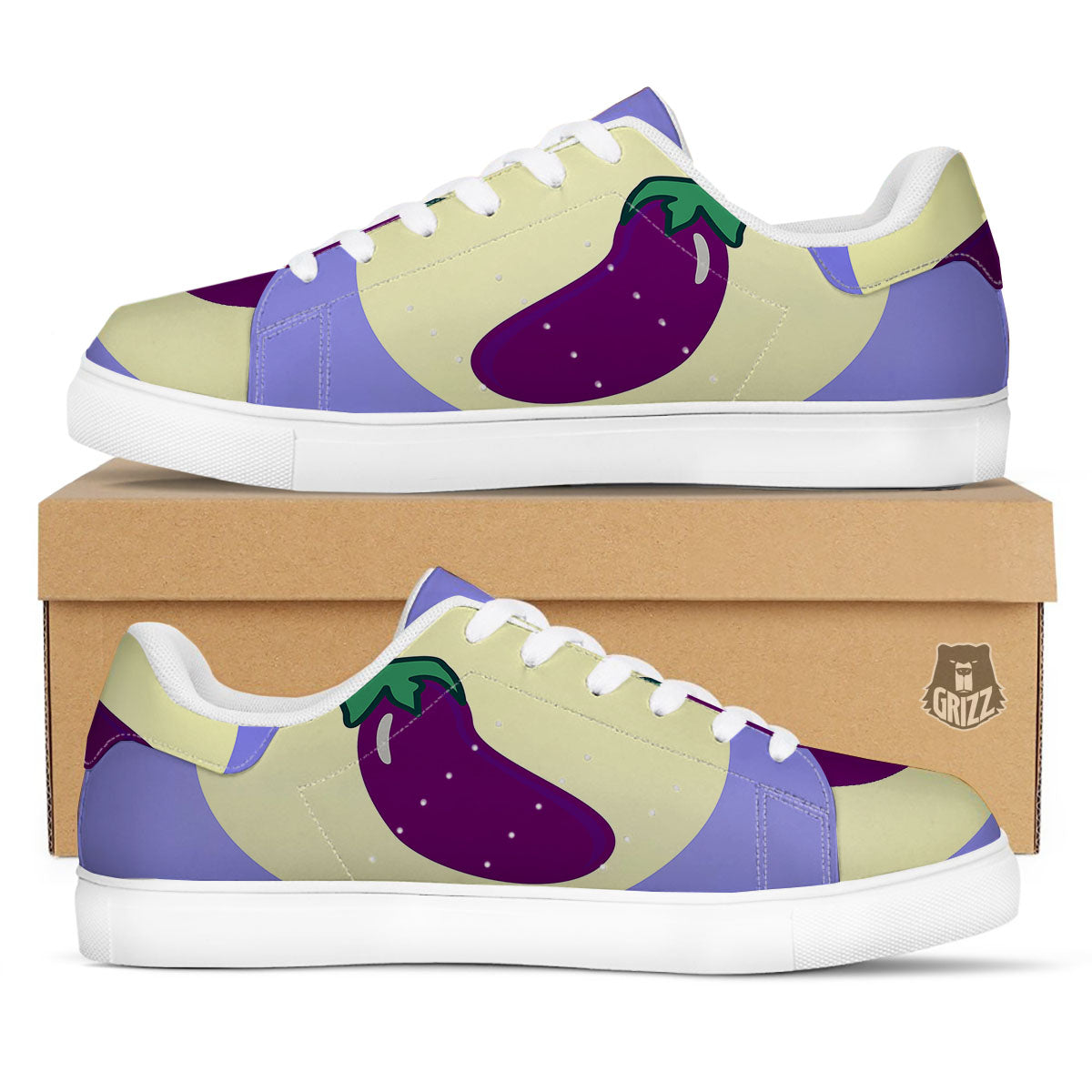 Eggplant Print White Low Top Sneakers-grizzshop