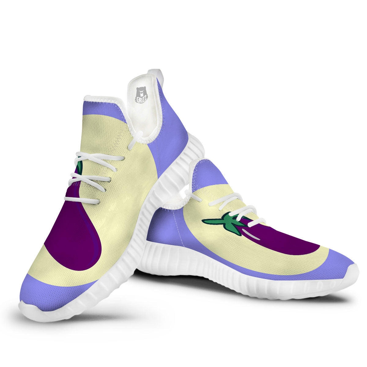 Eggplant Print White Walking Shoes-grizzshop