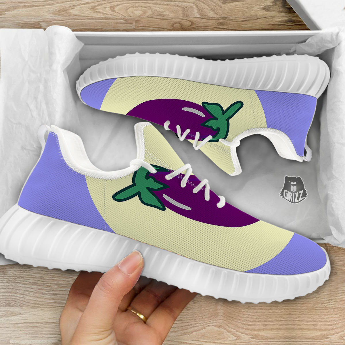 Eggplant Print White Walking Shoes-grizzshop