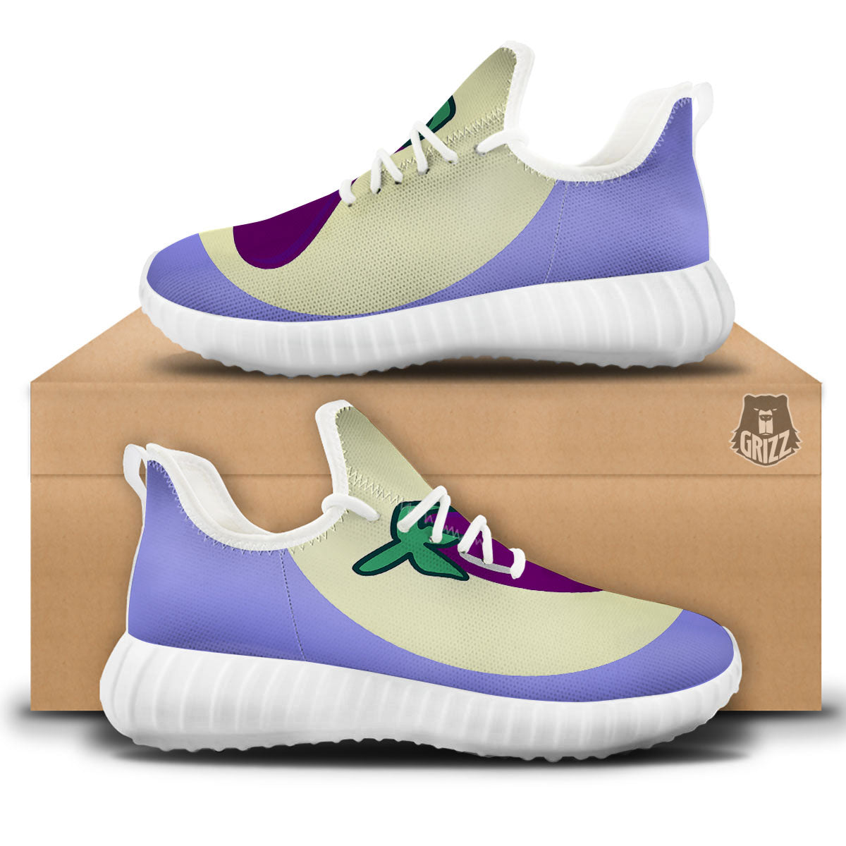 Eggplant Print White Walking Shoes-grizzshop