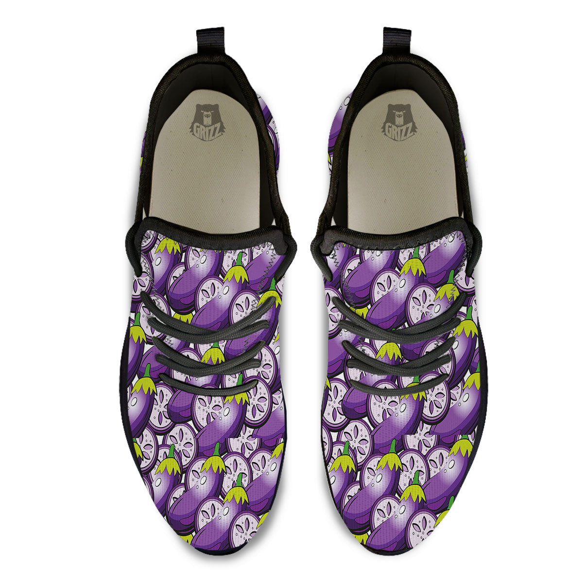 Eggplant Purple Print Pattern Black Athletic Shoes-grizzshop
