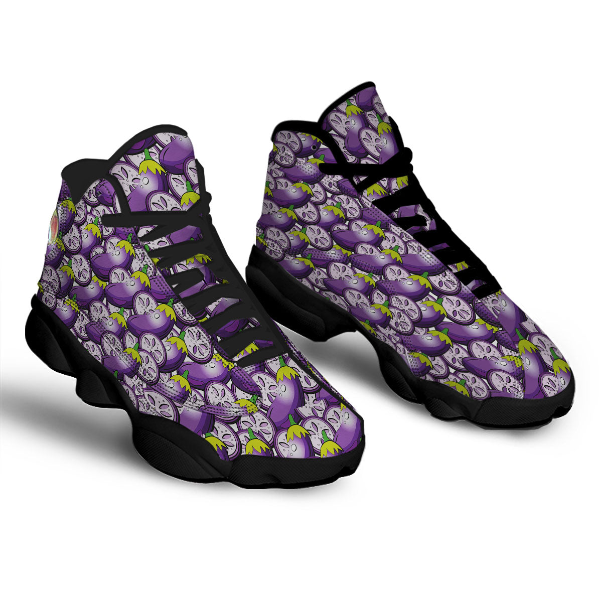 Eggplant Purple Print Pattern Black Basketball Shoes-grizzshop