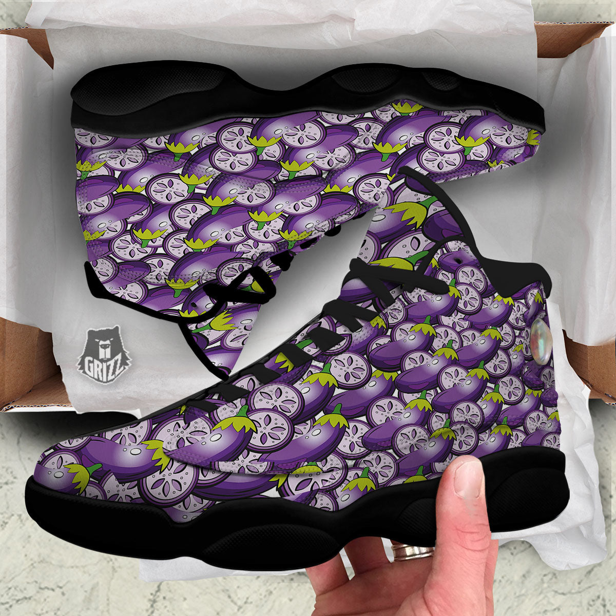 Eggplant Purple Print Pattern Black Basketball Shoes-grizzshop