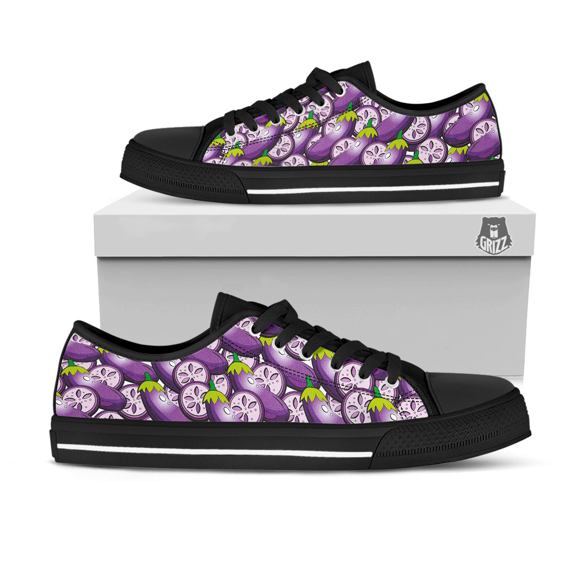Eggplant Purple Print Pattern Black Low Top Shoes-grizzshop