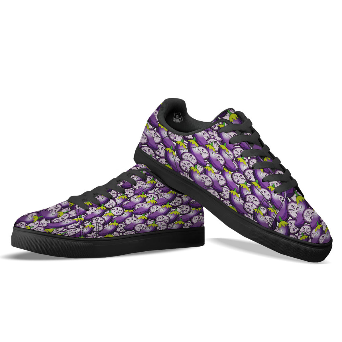 Eggplant Purple Print Pattern Black Low Top Sneakers-grizzshop