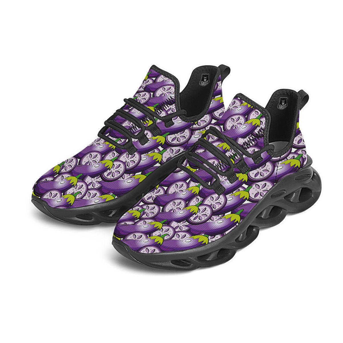 Eggplant Purple Print Pattern Black Running Shoes-grizzshop