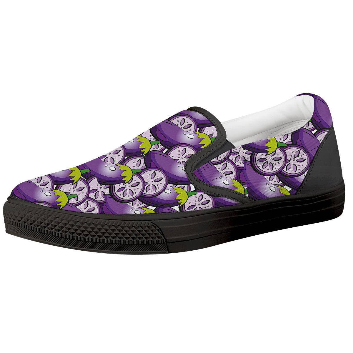 Eggplant Purple Print Pattern Black Slip On Shoes-grizzshop