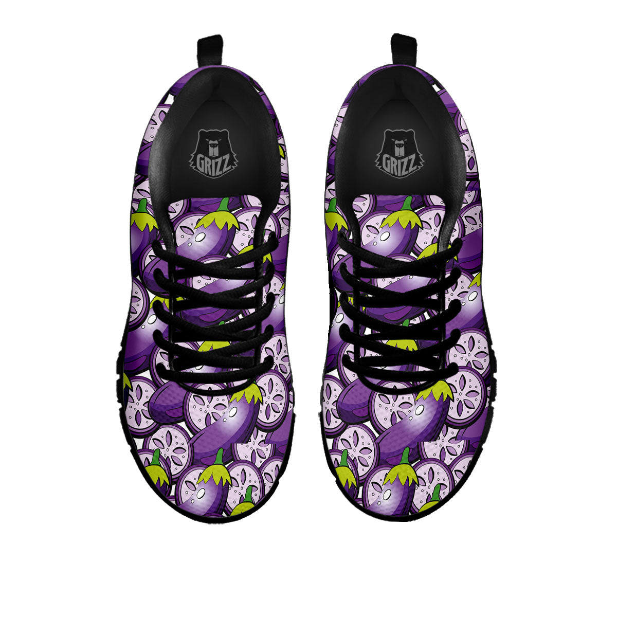 Eggplant Purple Print Pattern Black Sneaker-grizzshop