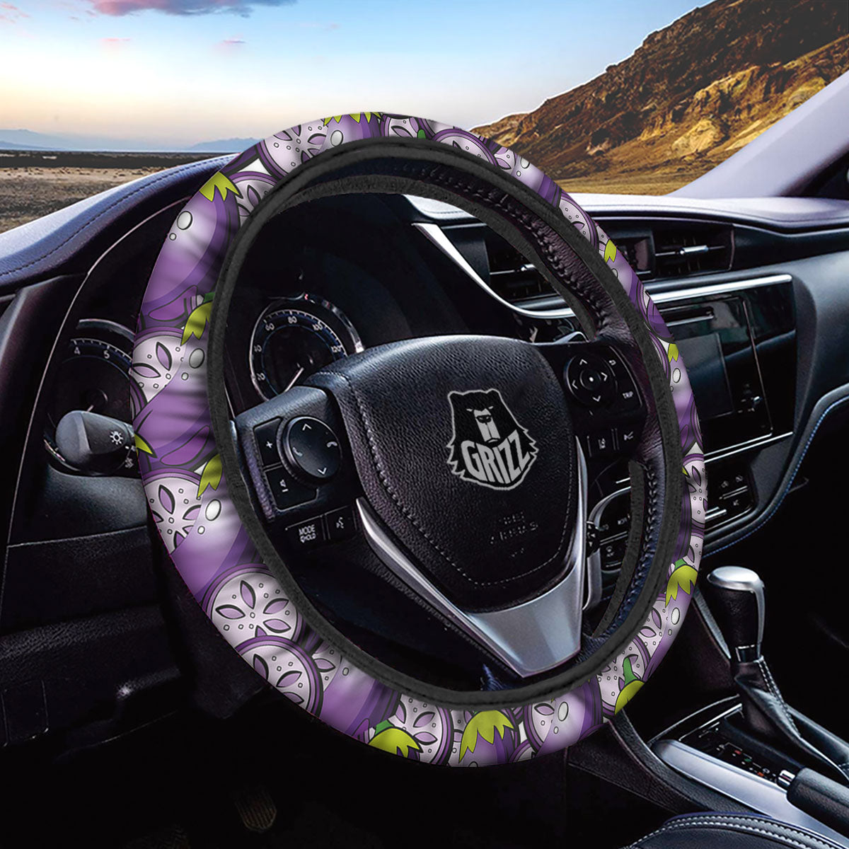 Eggplant Purple Print Pattern Car Steering Wheel Cover-grizzshop