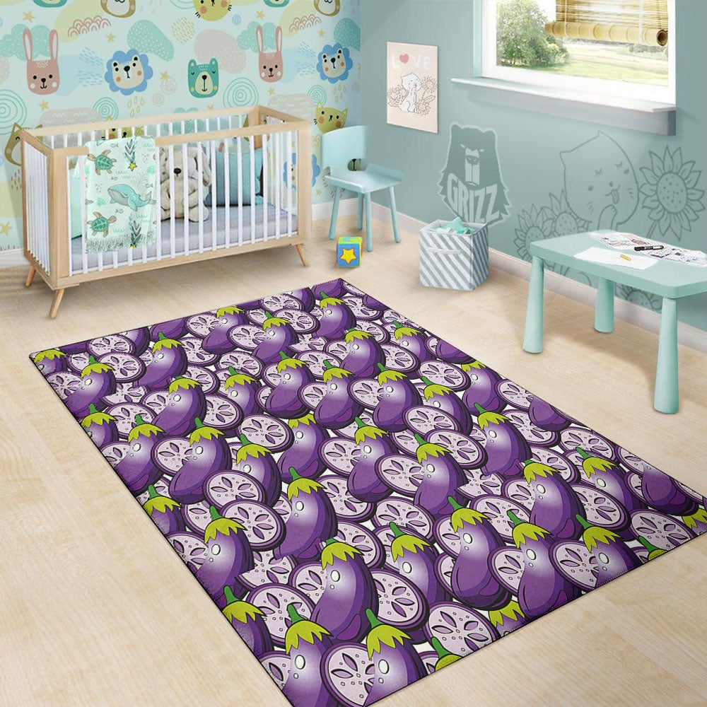 Eggplant Purple Print Pattern Floor Mat-grizzshop