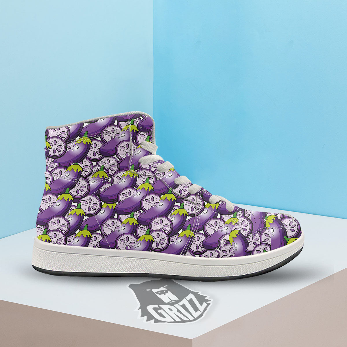 Eggplant Purple Print Pattern High Top Sneakers-grizzshop