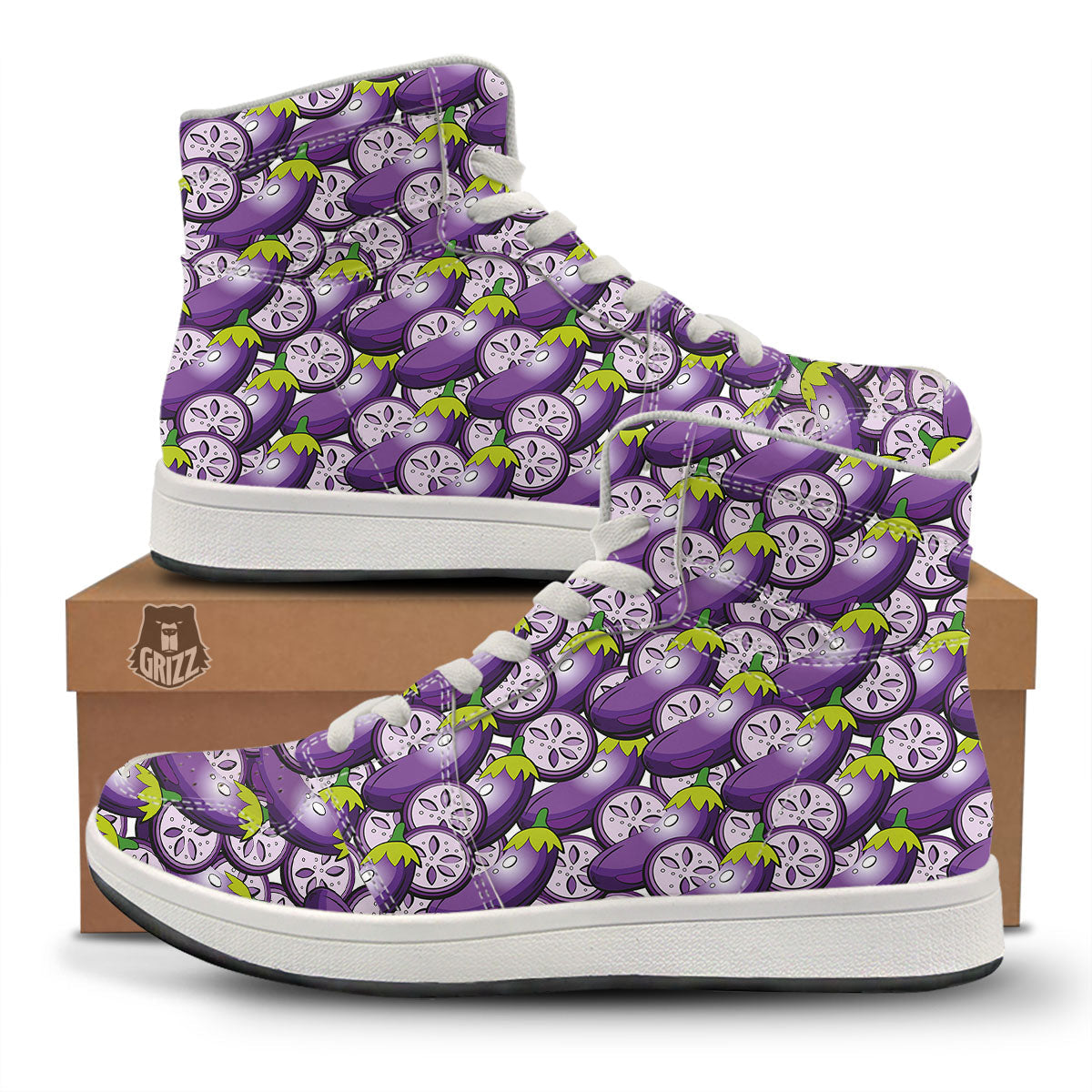 Eggplant Purple Print Pattern High Top Sneakers-grizzshop