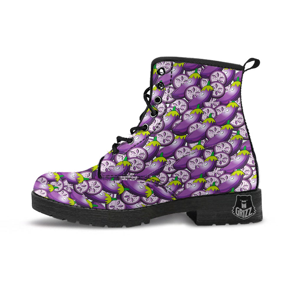 Eggplant Purple Print Pattern Leather Boots-grizzshop