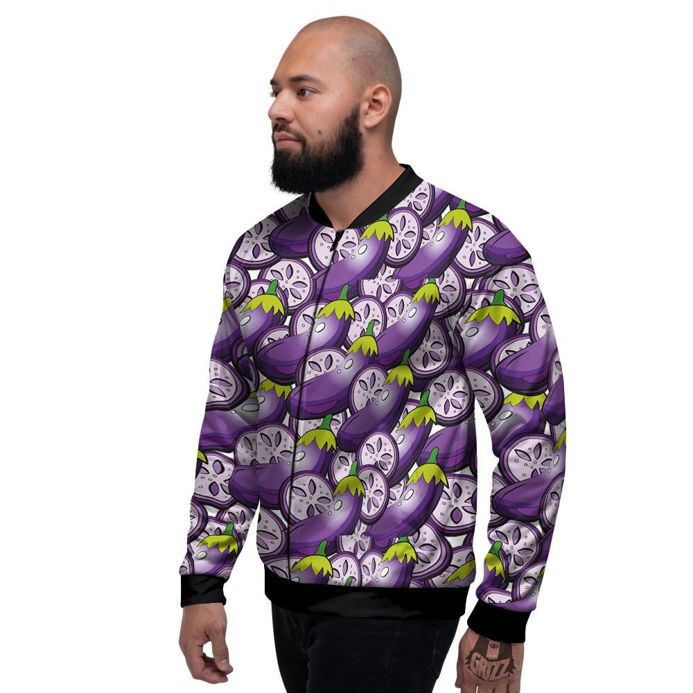 Eggplant Purple Print Pattern Men's Bomber Jacket-grizzshop