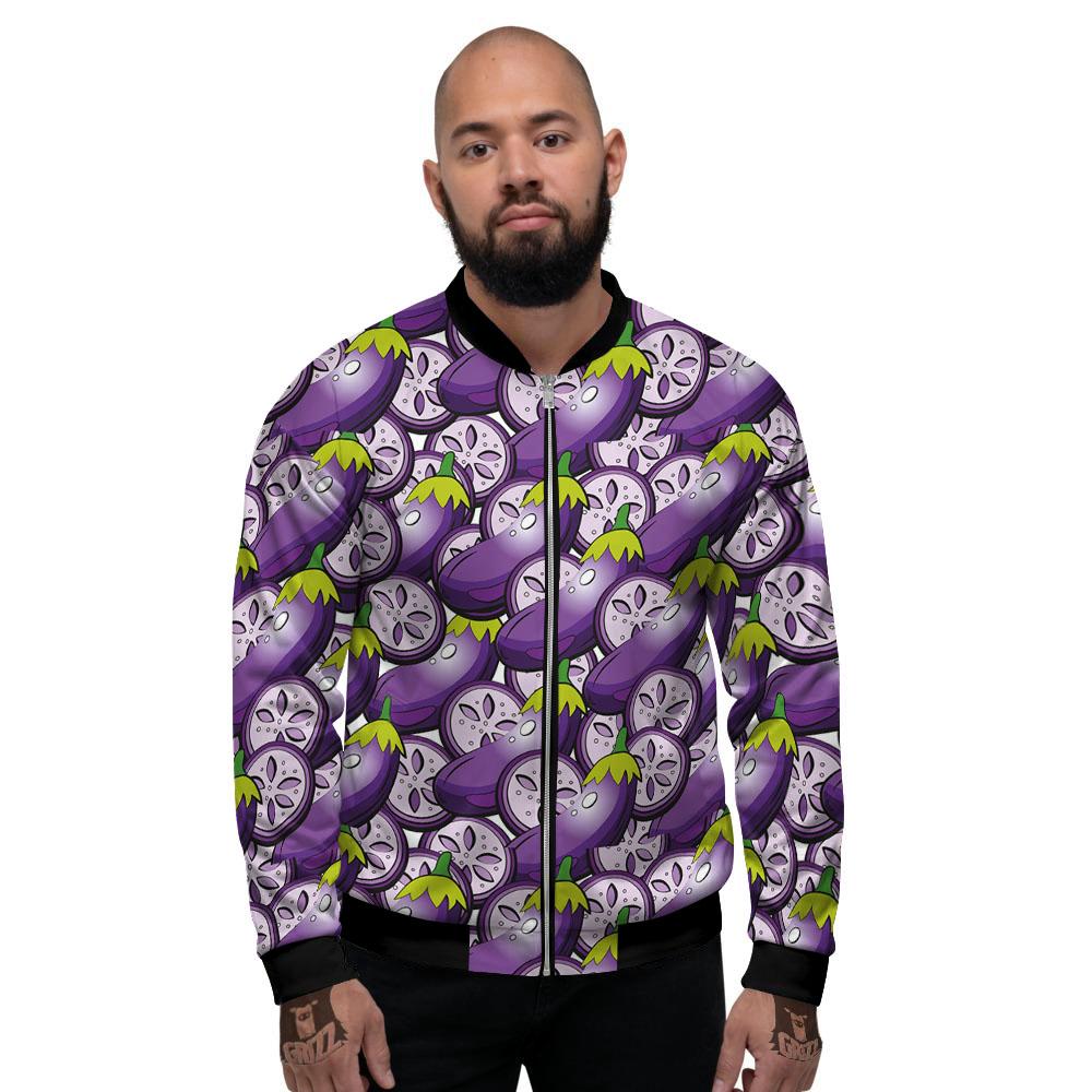 Eggplant Purple Print Pattern Men's Bomber Jacket-grizzshop