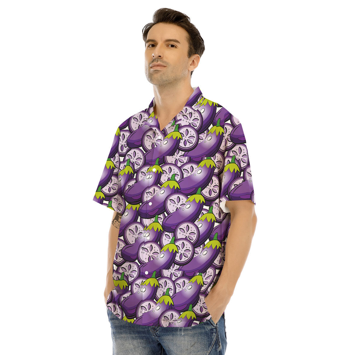 Eggplant Purple Print Pattern Men's Hawaiian Shirt-grizzshop