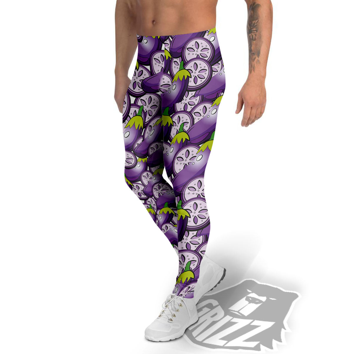 Eggplant Purple Print Pattern Men's Leggings-grizzshop