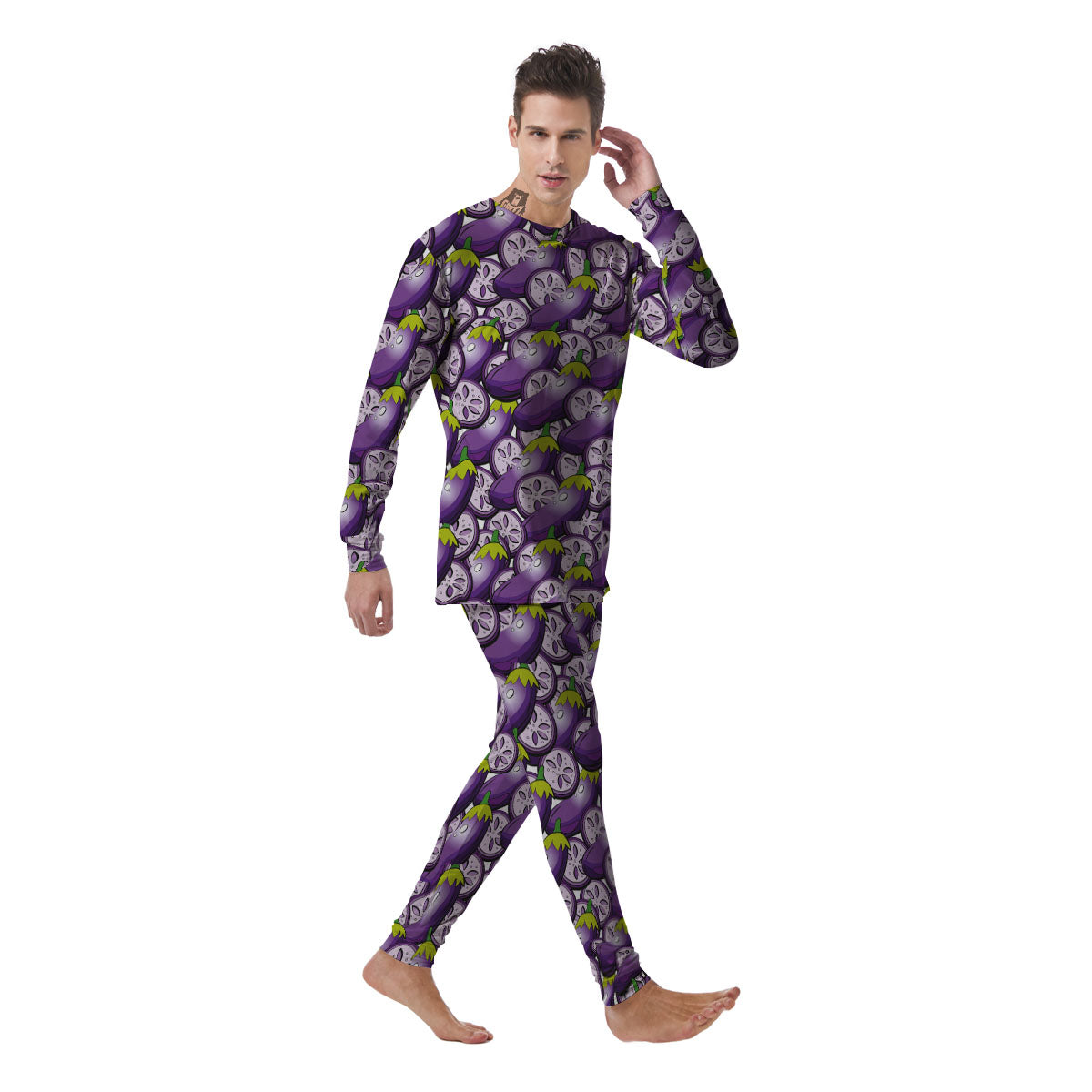 Eggplant Purple Print Pattern Men's Pajamas-grizzshop