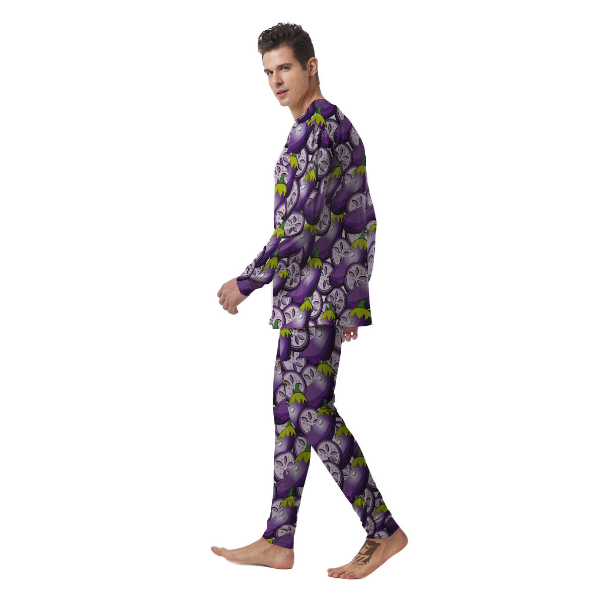 Eggplant Purple Print Pattern Men's Pajamas-grizzshop