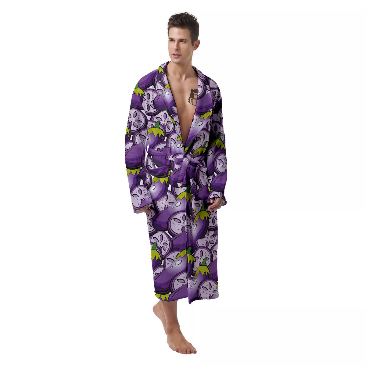 Eggplant Purple Print Pattern Men's Robe-grizzshop