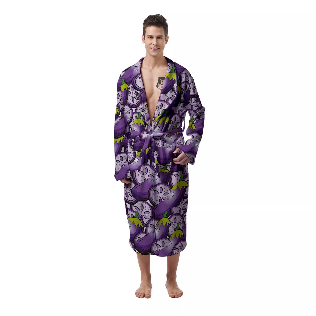 Eggplant Purple Print Pattern Men's Robe-grizzshop