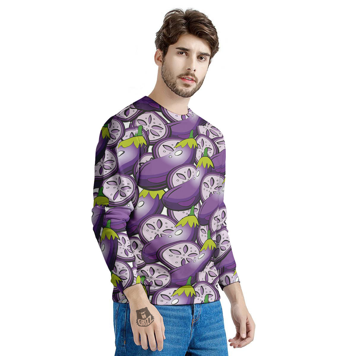 Eggplant Purple Print Pattern Men's Sweatshirt-grizzshop