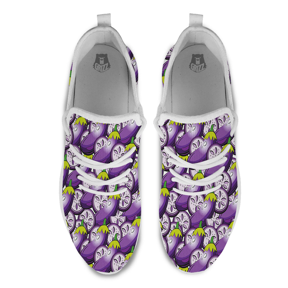 Eggplant Purple Print Pattern White Athletic Shoes-grizzshop