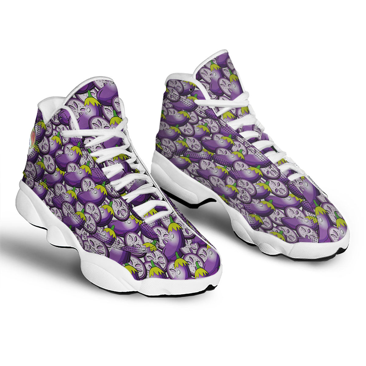 Eggplant Purple Print Pattern White Basketball Shoes-grizzshop