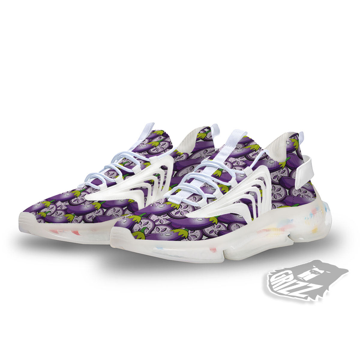 Eggplant Purple Print Pattern White Gym Shoes-grizzshop