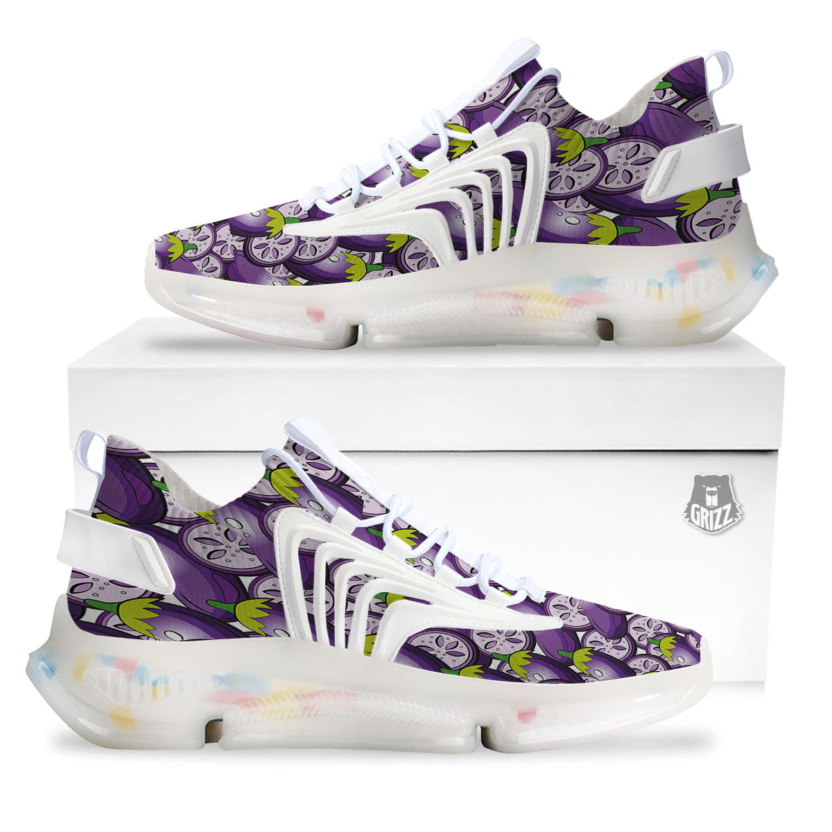 Eggplant Purple Print Pattern White Gym Shoes-grizzshop